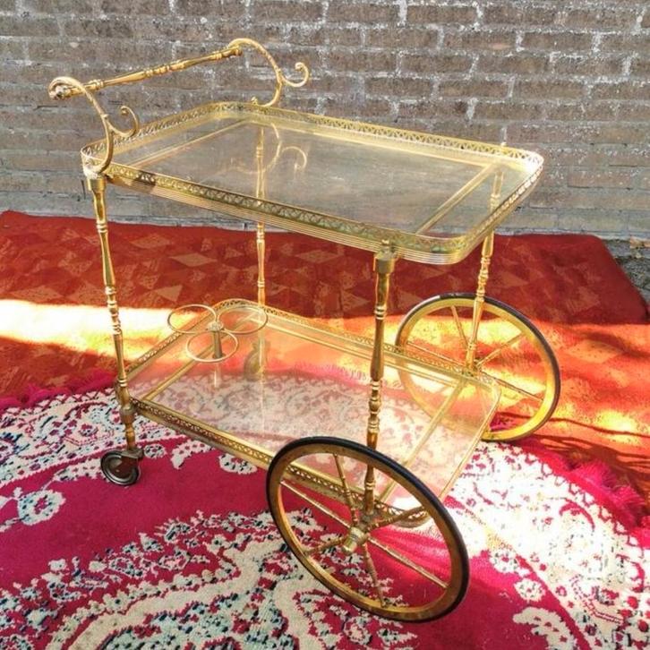 Vintage "50 drankenkar Hollywood Regency tafel bijzettafel, Huis en Inrichting, Tafels | Bijzettafels, Zo goed als nieuw, Rechthoekig