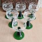 6 Puntgave Moezel Glazen - Roemer  Groene Bijenkorfsteel, Ophalen of Verzenden, Zo goed als nieuw, Overige typen