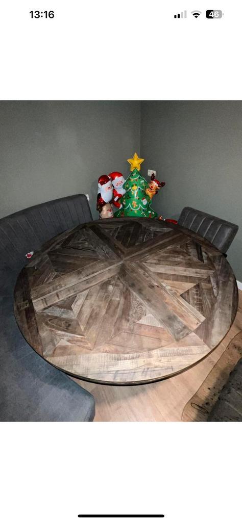 Eettafel Riviera Maison Driftwood, Huis en Inrichting, Tafels | Salontafels, Gebruikt, 75 cm of meer, 100 tot 150 cm, Rond, Overige houtsoorten