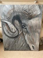 Handbeschilderd Uniek Schilderij Bok op Hout ZGAN, Ophalen, Zo goed als nieuw, Schilderij, Minder dan 50 cm