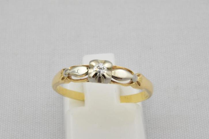 14 karaat bicolor gouden ring met Diamant 1695-G, Sieraden, Tassen en Uiterlijk, Ringen, Gebruikt, Dame, Kleiner dan 17, Goud