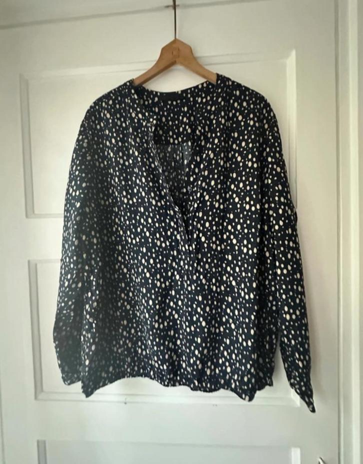 Donkerblauwe polkadot stippen tuniek blouse Janina XL 42, Kleding | Dames, Blouses en Tunieken, Zo goed als nieuw, Maat 42/44 (L)