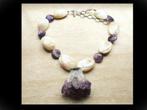 Bijzonder Collier Witte Schelpen en Amethist Stenen!, Sieraden, Tassen en Uiterlijk, Antieke sieraden, Verzenden, Overige materialen