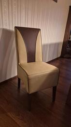 6 eetkamerstoelen van leer crème en donker bruin, Huis en Inrichting, Ophalen, Gebruikt, Bruin, Leer