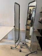 Twee professionele passpiegels kantelbaar met wielen, Ophalen, Rechthoekig, 50 tot 75 cm, 150 tot 200 cm