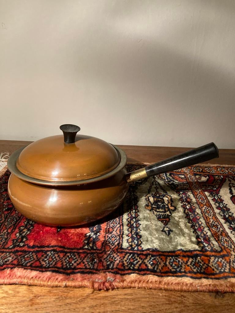 Koperen Sauspan met Deksel, Ophalen of Verzenden, Gebruikt, Kookpan of Snelkookpan
