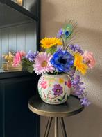 Vaas Bol Handbeschilderd met Zijden bloemen Set, Huis en Inrichting, Ophalen of Verzenden, Nieuw