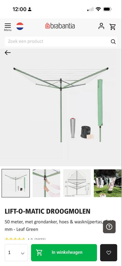 Brabantia Lift-O-Matic Droogmolen leaf green Nieuw in doos!, Tuin en Terras, Droogmolens en Wasrekken, Nieuw, Droogmolen, Ophalen