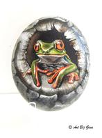 Mooie boomkikker hand geschilderd op een flinke steen, Ophalen of Verzenden