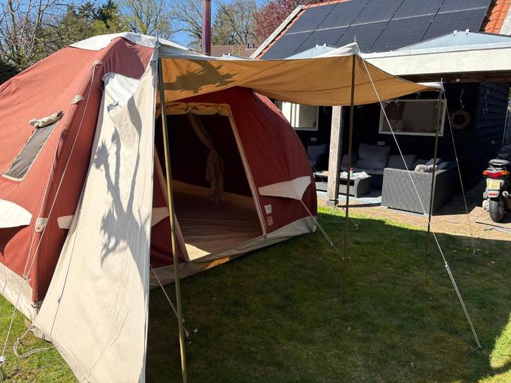 Karsten 350 opblaastent oppomptent met luifel - de Waard, Caravans en Kamperen, Tenten, tot en met 5, Gebruikt, Ophalen