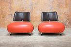 Als NIEUW! 2 rode leren Leolux Pallone design fauteuils, Huis en Inrichting, Fauteuils, Leolux, Leolux, Design, 75 tot 100 cm
