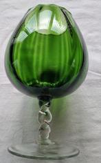 Retro vintage groot groen wijn glas gedraaide voet, Ophalen of Verzenden