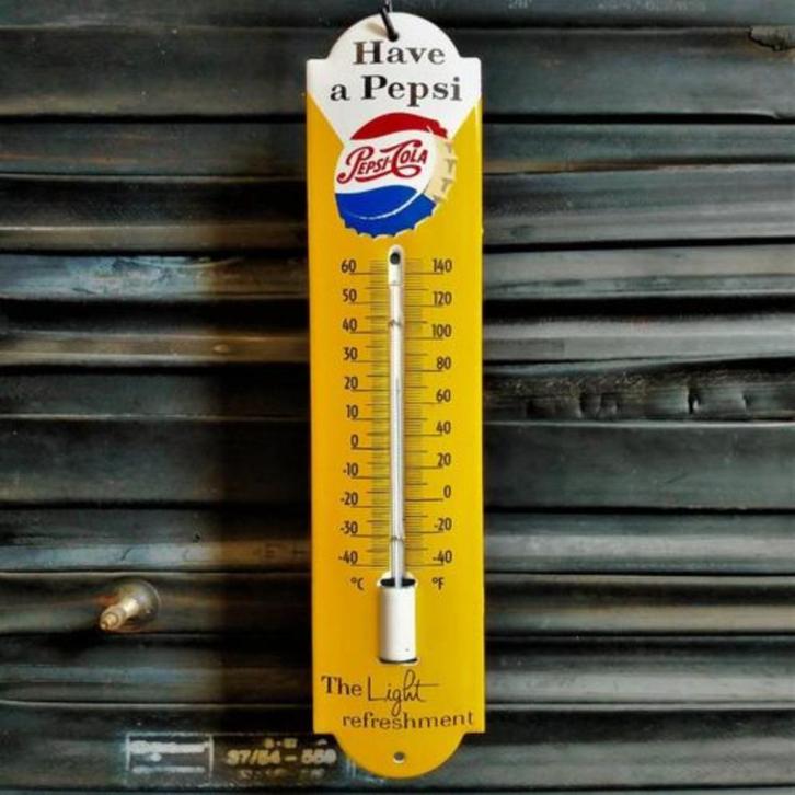 Emaille USA PEPSI Cola Thermometer Light Refreshment Vintage, Verzamelen, Merken en Reclamevoorwerpen, Gebruikt, Gebruiksvoorwerp