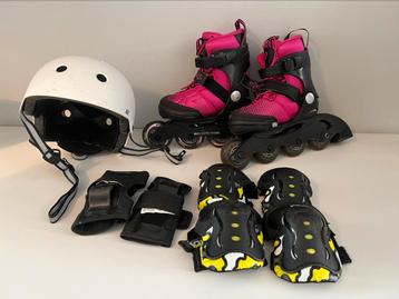 Skeelers maat 29-34 (verstelbaar), incl helm en bescherming beschikbaar voor biedingen