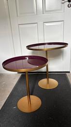 Moderne Bijzettafel - Goud & Bordeaux, Minder dan 55 cm, Metaal of Aluminium, Rond, Zo goed als nieuw