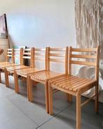 Geweldige set (4) Vintage Design houten latten STOELEN, Ophalen, Gebruikt, Bruin, Vintage lattenstoelen latten stoelen chairs beech