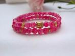 Armbandenset roze goud met buddha 6 mm glaskralen, Ophalen of Verzenden, Nieuw, Roze, Elastiek