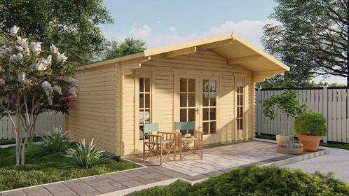 Tuinhuis van 4 x 4 meter met luifel en houtdikte van 45mm, Tuin en Terras, Tuinhuizen, Gebruikt, Hout, 200 tot 400 cm, Met overkapping