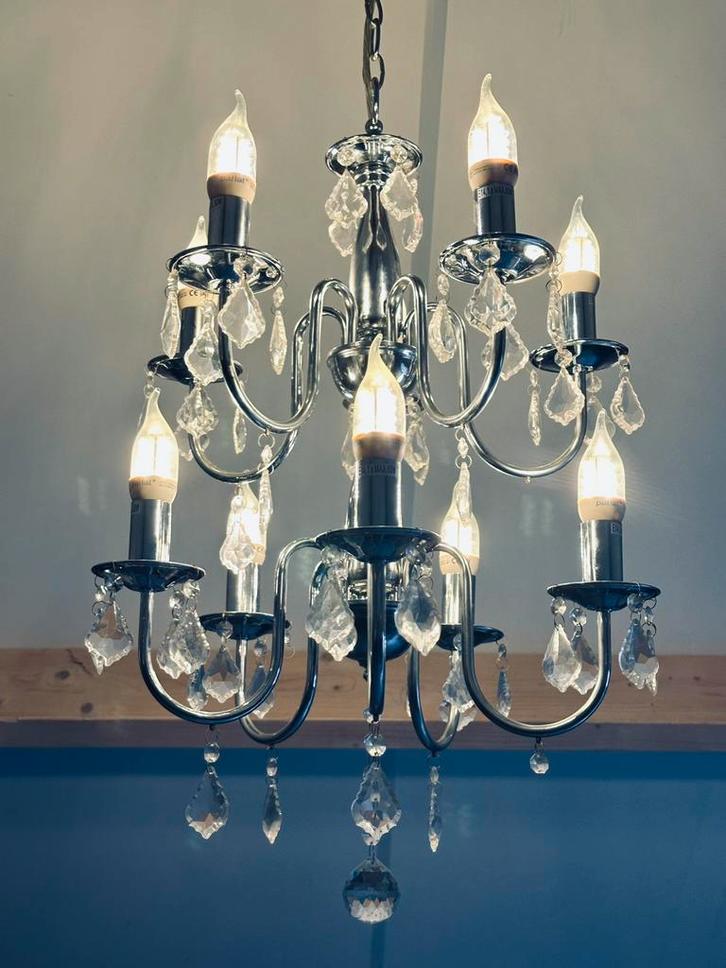 Elegante kroonluchters staal glas, Huis en Inrichting, Lampen | Kroonluchters, Zo goed als nieuw, Metaal, Ophalen of Verzenden