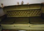 Groen vintage bankstel mohair velours bank fauteuils franjes, Ophalen of Verzenden