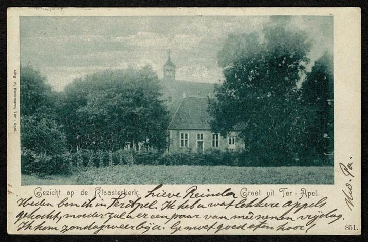 Ter - Apel 1901 Ansichtkaart gezicht op de kloosterkerk, Verzamelen, Ansichtkaarten | Nederland, Gelopen, Groningen, Voor 1920