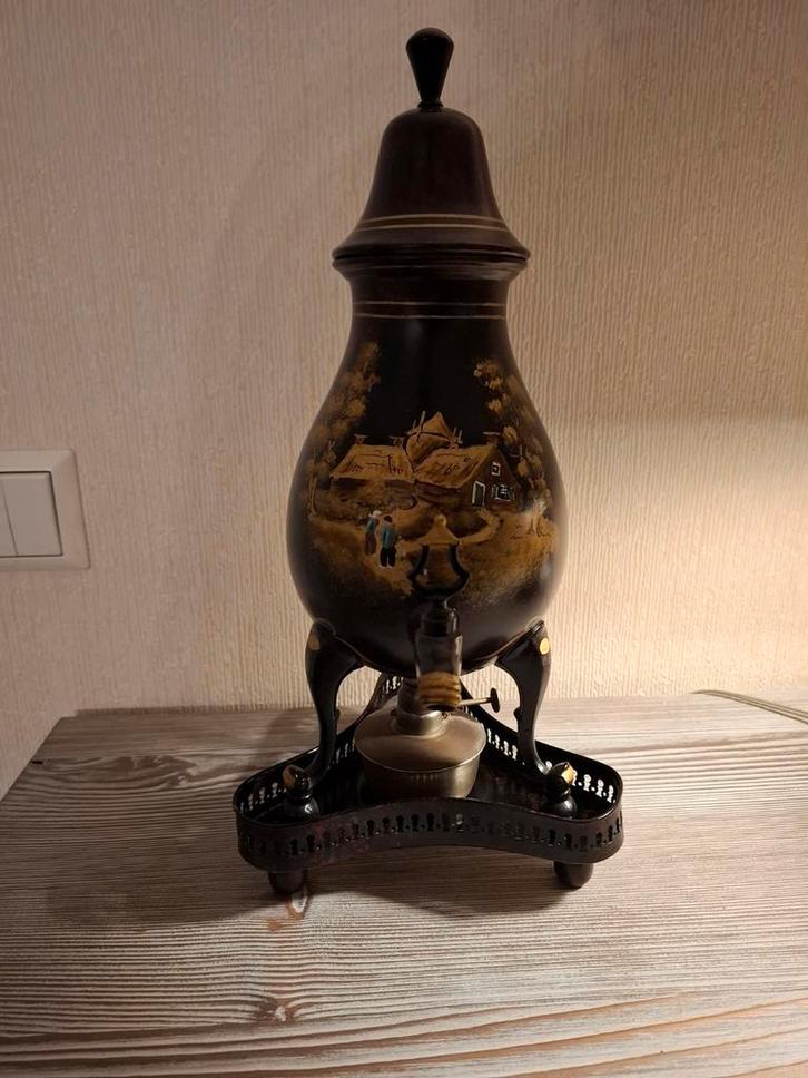 Antieke Tinnen Kraantjeskan met Onderstel, Antiek en Kunst, Antiek | Woonaccessoires, Ophalen of Verzenden