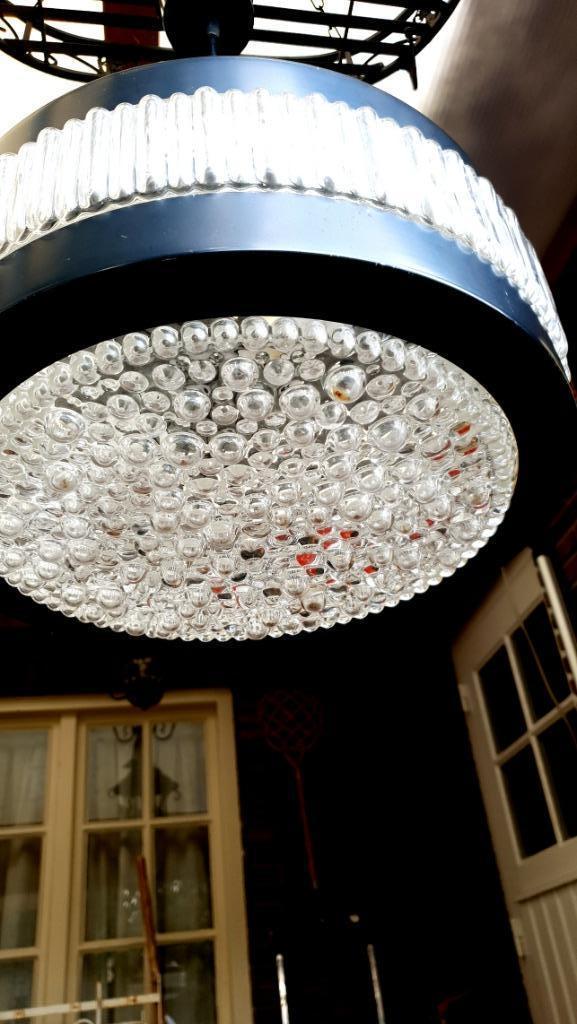 Grote,Unieke 50 jaren lamp van glas met zwart ijzer 5,2 KG, Huis en Inrichting, Lampen | Hanglampen, Zo goed als nieuw, 50 tot 75 cm