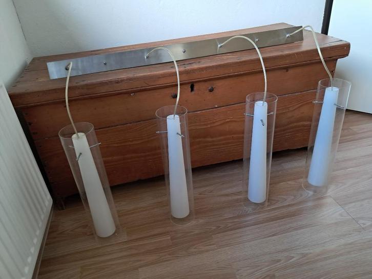 Mooie Zijlstra hanglamp 4 glazen cilinders, Huis en Inrichting, Lampen | Hanglampen, Zo goed als nieuw, 75 cm of meer, Glas, Metaal