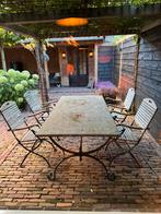 Tuintafel met hardsteen blad en gietijzer onderstel, Tuin en Terras, Tuintafels, Ophalen, Zo goed als nieuw, Rechthoekig, Overige materialen