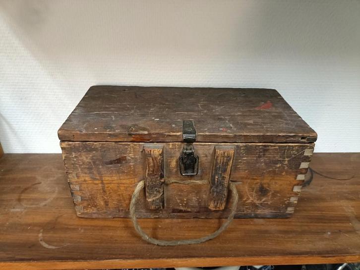 Oude Houten Kist met Handvat, Huis en Inrichting, Woonaccessoires | Kisten, Gebruikt, Minder dan 50 cm, Minder dan 50 cm, Minder dan 50 cm