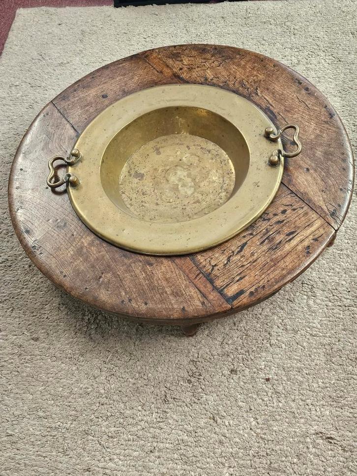 Oude koperen Brasero kastanje pof schaal  houten tafel, Antiek en Kunst, Antiek | Meubels | Tafels, Ophalen