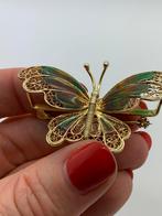 Z227 Prachtige zilveren broche gpudkleurige vlinder, Sieraden, Tassen en Uiterlijk, Antieke sieraden, Ophalen of Verzenden, Zilver