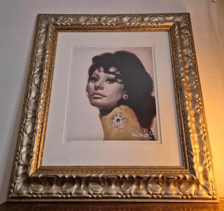 Ingelijste Litho Donkersloot Sophia Loren 70 x 74 x 5 cm, Huis en Inrichting, Woonaccessoires | Lijsten, Zo goed als nieuw, 50 tot 75 cm