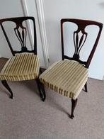 4 Antieke Stoelen met gestreepte bekleding, Hout, Gebruikt, Bruin, Vier