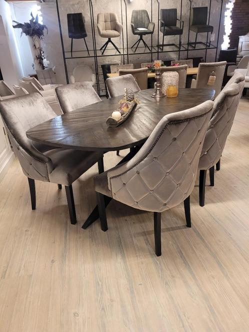 VOORRAAD 6 Landelijke Eetkamerstoelen Samantha Taupe (4), Huis en Inrichting, Stoelen, Nieuw, Vijf, Zes of meer stoelen, Stof