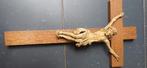 Groot houten kruis met een stenen Jezus, Verzamelen, Ophalen of Verzenden, Zo goed als nieuw, Beeld(je)
