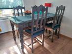 Eettafel met 4 stoelen, rieten zitting, Ophalen