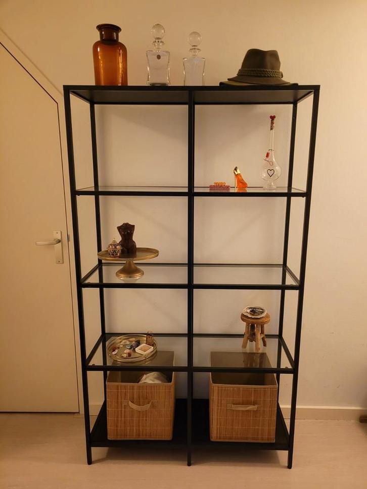 Glazen Stellingkast met Stalen Frame, Huis en Inrichting, Kasten | Boekenkasten, Zo goed als nieuw, 50 tot 100 cm, 25 tot 50 cm