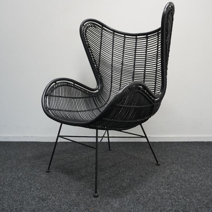 HKliving Rotan Egg chair |  Design fauteuil | Design Stoel, Huis en Inrichting, Stoelen, Gebruikt, Twee, Metaal, Zwart, Ophalen of Verzenden