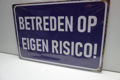 BETREDEN OP EIGEN RISICO WAARSCHUWINGS TEKST BORD, Huis en Inrichting, Woonaccessoires | Tekstborden en Spreuken, Nieuw, Ophalen of Verzenden