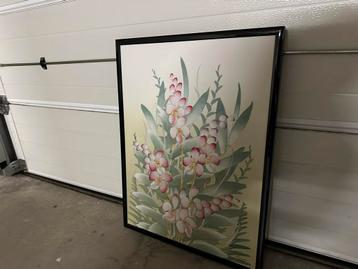 Grote Botanische schilderij orchideeën in Pasteltinten beschikbaar voor biedingen