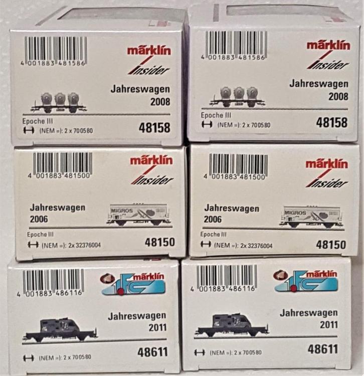 Marklin 6 NIEUWE Jaarwagens (2011, 2008, 2006) Ongebruikt, Hobby en Vrije tijd, Modeltreinen | H0, Nieuw, Wagon, Wisselstroom
