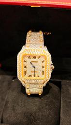 Cartier Santos Moissanite Iced Out Horloge Automat Watch, Sieraden, Tassen en Uiterlijk, Horloges | Heren, Overige merken, Staal