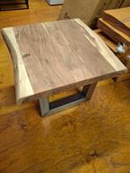 Bijzet tafel acacciahout met pure steel onderstel 60x60, Vierkant, Nieuw, 55 tot 75 cm, Ophalen