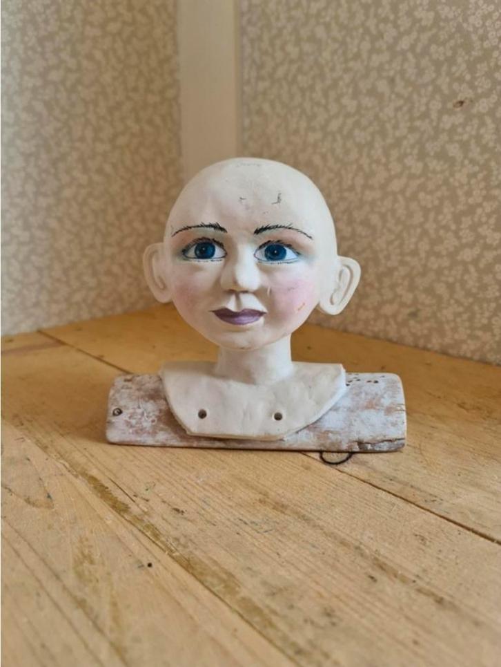 Oud poppen hoofdje pierrot, Antiek en Kunst, Curiosa en Brocante, Ophalen of Verzenden