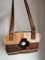 Vintage Y2K bruine leren patchwork print schouder tas, Vintage, Bruin, Schoudertasje, Vintage