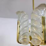 Acanthus kroonluchter lamp messing murano mid century 70's, Ophalen of Verzenden, Gebruikt, Glas