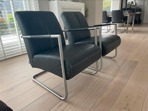 2 zwarte leren fauteuils van Movani ALS NIEUW, Huis en Inrichting, Fauteuils, Zo goed als nieuw, 50 tot 75 cm, 75 tot 100 cm, Ophalen