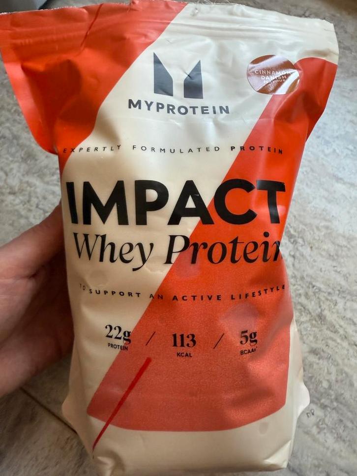 Myprotein impact whey cinnamon danish, Sport en Fitness, Gezondheidsproducten en Wellness, Zo goed als nieuw, Poeder of Drank