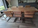6 Cognac (echt) lederen eetkamerstoelen, Huis en Inrichting, Stoelen, Ophalen, Overige kleuren, Leer, Zo goed als nieuw